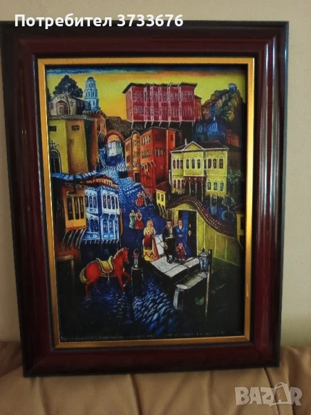 Картина-"старият Пловдив".Художествено отпечатване върху текстилна канаваца., снимка 1