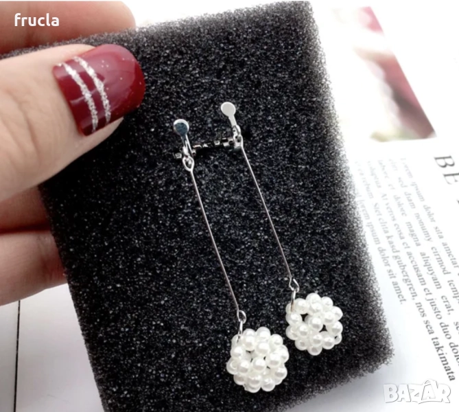 Висящи Обеци Клипс С перли, снимка 1