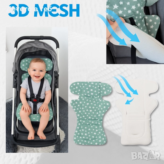 Постелка против изпотяване с уши 3д меш Мента звезди, снимка 1