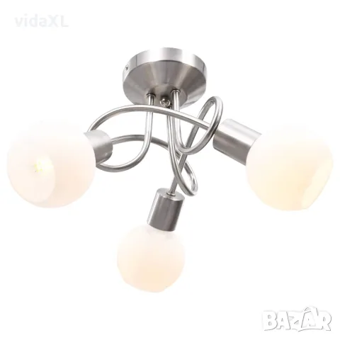 vidaXL Полилей с керамични кръгли абажури, за 3 крушки Е14, бели