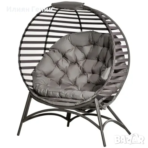 Градински стол Outsunny Papasan, 2 - местен с възглавница, снимка 12 - Градински мебели, декорация  - 55956947