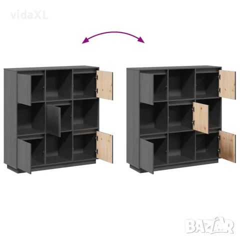 vidaXL Висок шкаф, сив, 110,5x35x117 см, борово дърво масив, снимка 10 - Бюфети - 56147932