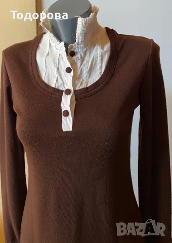 Кафява рокля с бяла яка., снимка 3 - Рокли - 49422200
