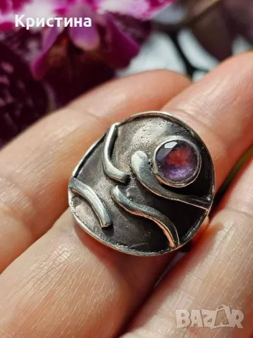 Красив сребърен пръстен с Аметист 