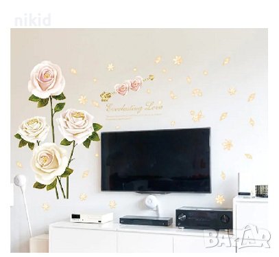 3D кремави цветя рози самозалепващ стикер лепенки за стена и мебел, снимка 3 - Други - 40647184