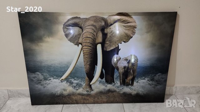 Светеща картина с LED осветление - Слонове , снимка 2 - Картини - 40576024