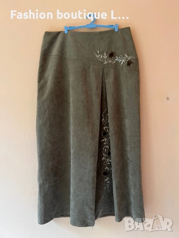 Бежова дълга пола с бродерия с цветя 48 размер 🧡