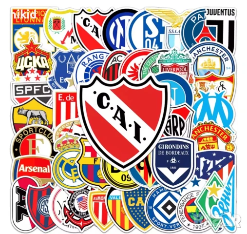 50 бр лого фотбол отбори самозалепващи лепенки стикери за украса декор картонена торта и др парти
