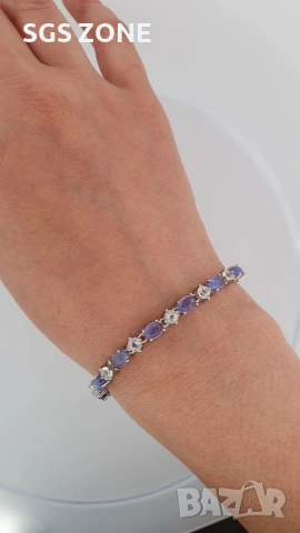 Нежна сребърна гривна с танзанит от Тайланд, снимка 4 - Гривни - 53455054