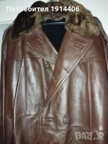 Кожено палто шуба с вълнена подплата и кожена яка, всичко естествена кожа, снимка 2 - Палта - 50585443