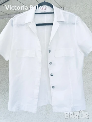 Бяла ленена риза ALESSIA LEON модерен дизайн, снимка 3 - Ризи - 50444283