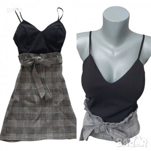 Къса официална рокля в черно и сиво