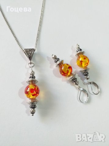 Разкошни Кехлибарени Арт обици с красиви сребристи орнаменти, снимка 12 - Обеци - 41098836