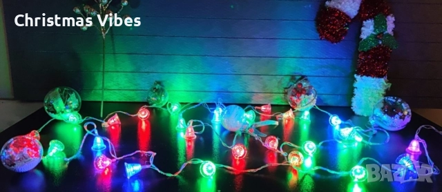 Многоцветни коледни LED лампички с камбанки - Многоцветни, дължина - 5м ,28 бр. лампички., снимка 4 - Лед осветление - 52095244