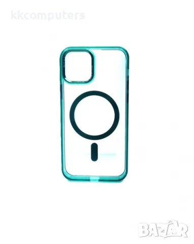 Калъф силикон прозрачен MagSafe / Зелена рамка / за iPhone 15 Plus 6.7 Баркод : 3128643