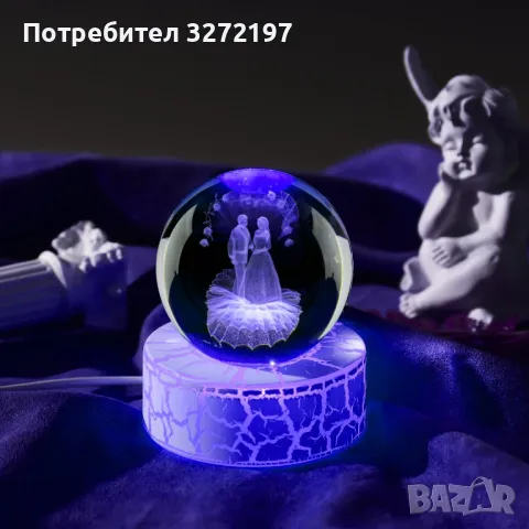 LED Светеща кристална топка/лампа, 3D сензорна-Сватба,Младоженци, снимка 4 - Настолни лампи - 50403805