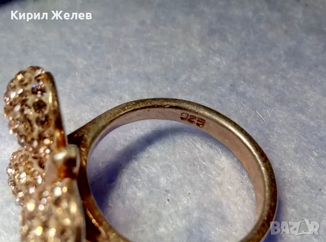 КРАСИВ ПОЗЛАТЕН СРЕБЪРЕН ПРЪСТЕН ПЕПЕРУДА СРЕБРО 925 с ДЕБЕЛА ЖЪЛТА ПОЗЛАТА и ИСКРЯЩИ ЦИРКОНИ 48355, снимка 7 - Пръстени - 50417455