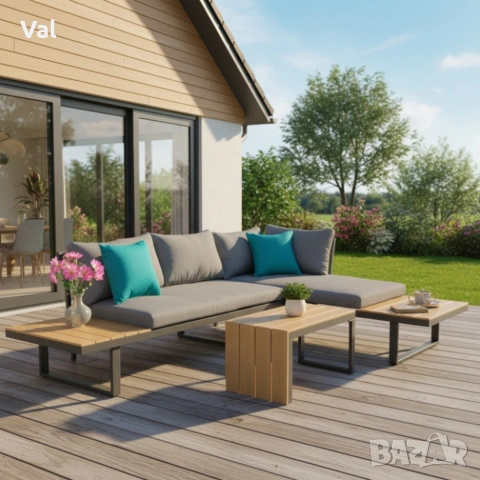 Градински комплект KANZA - модулен ъглов диван от алуминий с удобни възглавници и маса, снимка 8 - Градински мебели, декорация  - 53643479