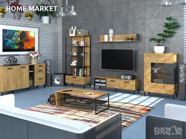 Етажерка SANTES 1S златен дъб крафт/антрацит   Материал - ПДЧ/метал   Цвят - златен дъб , снимка 2 - Етажерки - 53260240