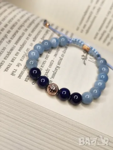 Дамска гривна Аквамарин, лапис лазули и 925 сребърни елементи с розово злато, снимка 6 - Гривни - 35515740