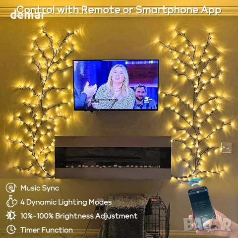 Умни лампички за домашен декор от клонки, 144 LED, приложение и дистанционно, синхронизирне с музика, снимка 5 - Лед осветление - 50593406