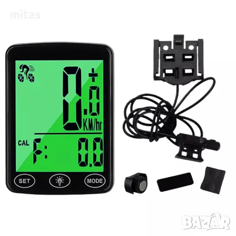 Велокомпютър с 25 функции, Водоустойчив, LED подсветка, LCD 39х48мм., снимка 2 - Аксесоари за велосипеди - 50380913