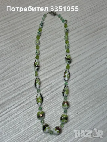 Старинна Луксозна огърлица от стъкло и сребро, снимка 2 - Колиета, медальони, синджири - 49216986