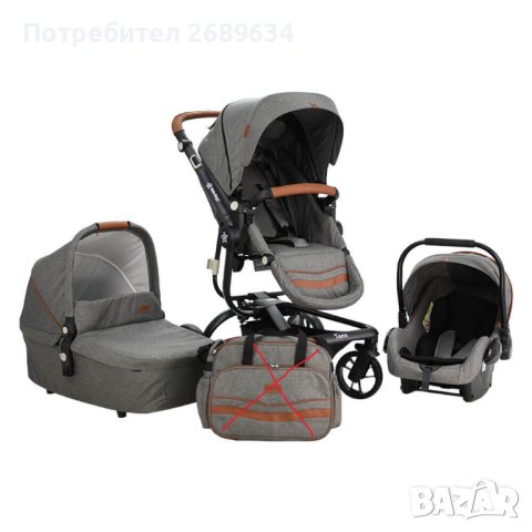 Бебешка комбинирана количка Torro 3 в 1 Grey, снимка 2 - Детски колички - 42564021