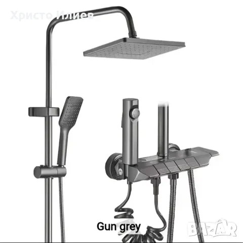 Душ система със стенен термостатен смесител тип пиано 4 функции Сив