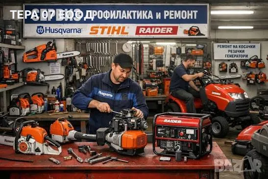 Сервиз градинска и горска техника /резачки,косачки,косачка робот,генератори,моторни помпи,мотофрези