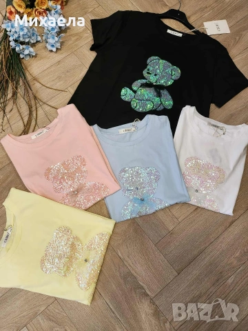 Дамски тениски с мече апликация - няколко цвята - 18€, снимка 4 - Тениски - 53294277
