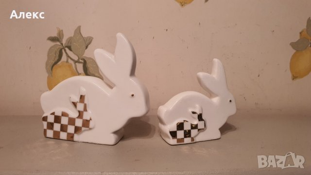 Лот 2бр Порцеланови зайчета с позлата., снимка 4 - Декорация за дома - 35937479