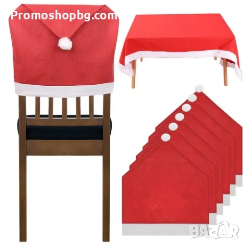 Комплект покривка за маса + 6 бр калъфи за столове, Коледни