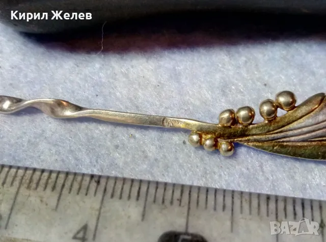 Стара СРЕБЪРНА ИГЛА БРОШКА СРЕБРО 900 с ПОЗЛАТА РЕТРО АРТ БИЖУ ФИНА РЪЧНА МАЙСТОРСКА ИЗРАБОТКА 36996, снимка 3 - Антикварни и старинни предмети - 48901230
