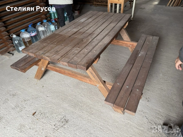 0511  ДЪБ дървени маси с пейки 160 и 190 см -цена 260лв или 132,94 евро   -материал от ДЪБ , 15-20 г