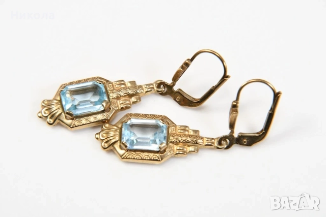 Арт деко обеци - 8к .333 и топаз