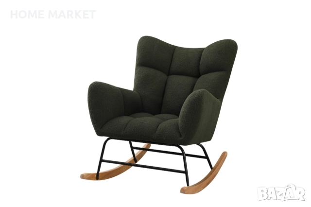 Люлеещ фотьойл STIV тъмно зелено/натурално/черно  Материал - дамаска/масив/метал  Цвят - тъмно зелен