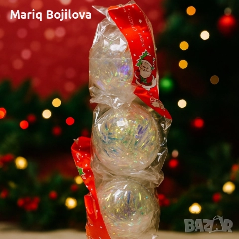 Прозрачни коледни топки с преливащ ефект - 3бр в опаковка, снимка 4 - Декорация за дома - 52142165