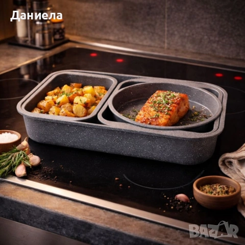 Комплект 4 тави за печене Cheffinger с мраморно незалепващо покритие , снимка 2 - Съдове за готвене - 53180955