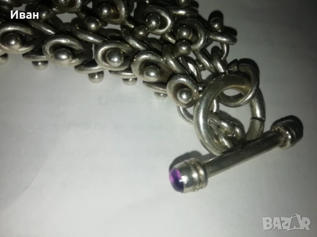 Сребърна гривна с Аметисти , снимка 2 - Гривни - 51184575