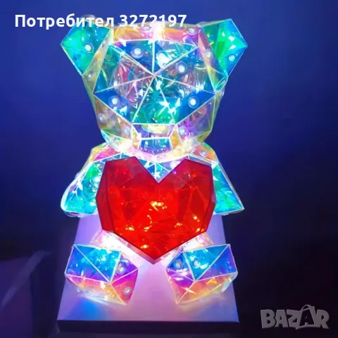 Ръчно изработена 3Д ЛЕД светеща скулптура на мече със сърце, снимка 5 - Декорация за дома - 47971929