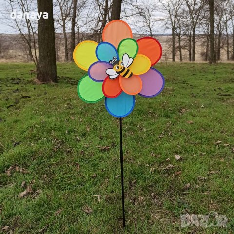 3606 Вятърна въртележка за градина Голямо цвете с животинче, снимка 2 - Градински мебели, декорация  - 39777183