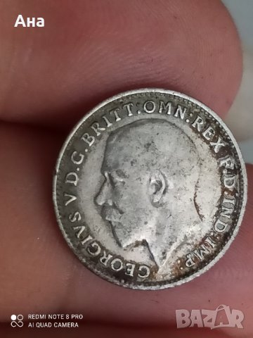 3 пенса 1915 г сребро Великобритания , снимка 2 - Нумизматика и бонистика - 41548754