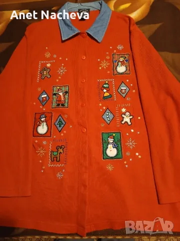 Риза дамска с дънкова яка и Бродирани Коледни фигури