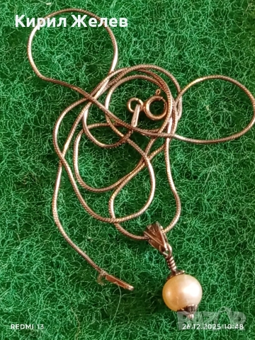 Нежно финно сребърно колие с висулка с инкростирана перла елегантен дизайн 50983, снимка 8 - Колиета, медальони, синджири - 52902535