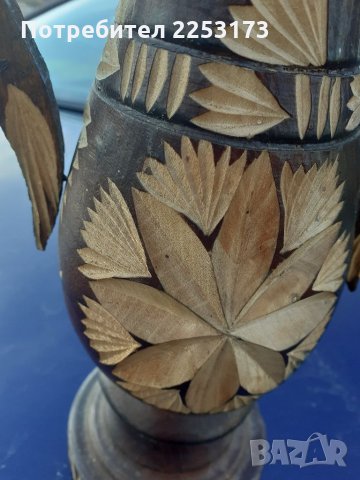 Дървена рисувана ваза с дръжки, снимка 2 - Декорация за дома - 34569154