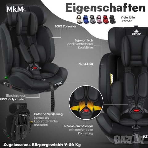 Столчето за кола KIDIZ® Sportsline което расте от 1 до 12 години, снимка 10 - Столчета за кола и колело - 51991581