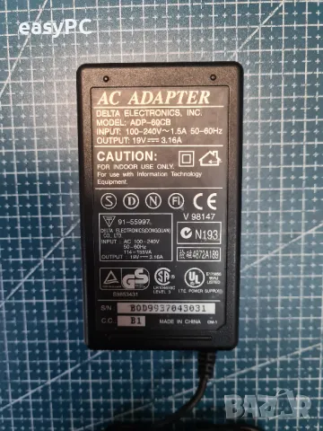 Оригинален захранващ адаптер DELTA ELECTRONICS, INC 19V 3.16A ADP-60CB, снимка 2 - Друга електроника - 47923760