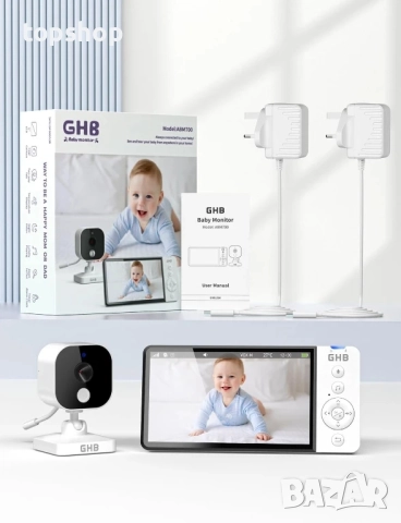 НОВ GHB Бебефон с камера и нощно виждане 5’’ 720P HD 5000mAh, IPS екран, VOX режим, двупосочно аудио, снимка 3 - Бебефони - 51572577