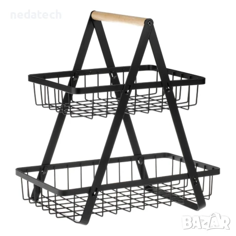 Метален рафт на две нива, Черен, 30x18x32 см.